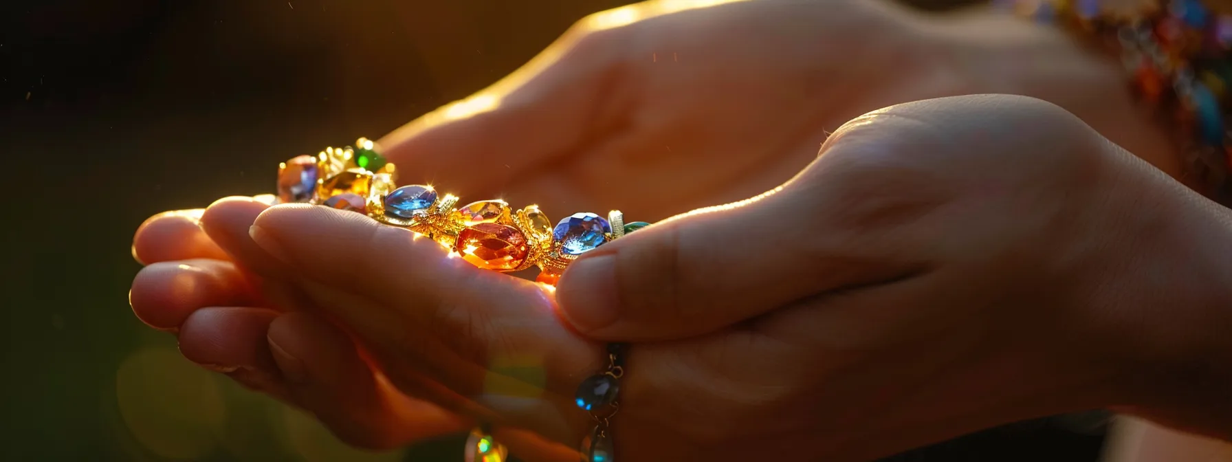 a person taking off their gemstone bracelet before cleaning.