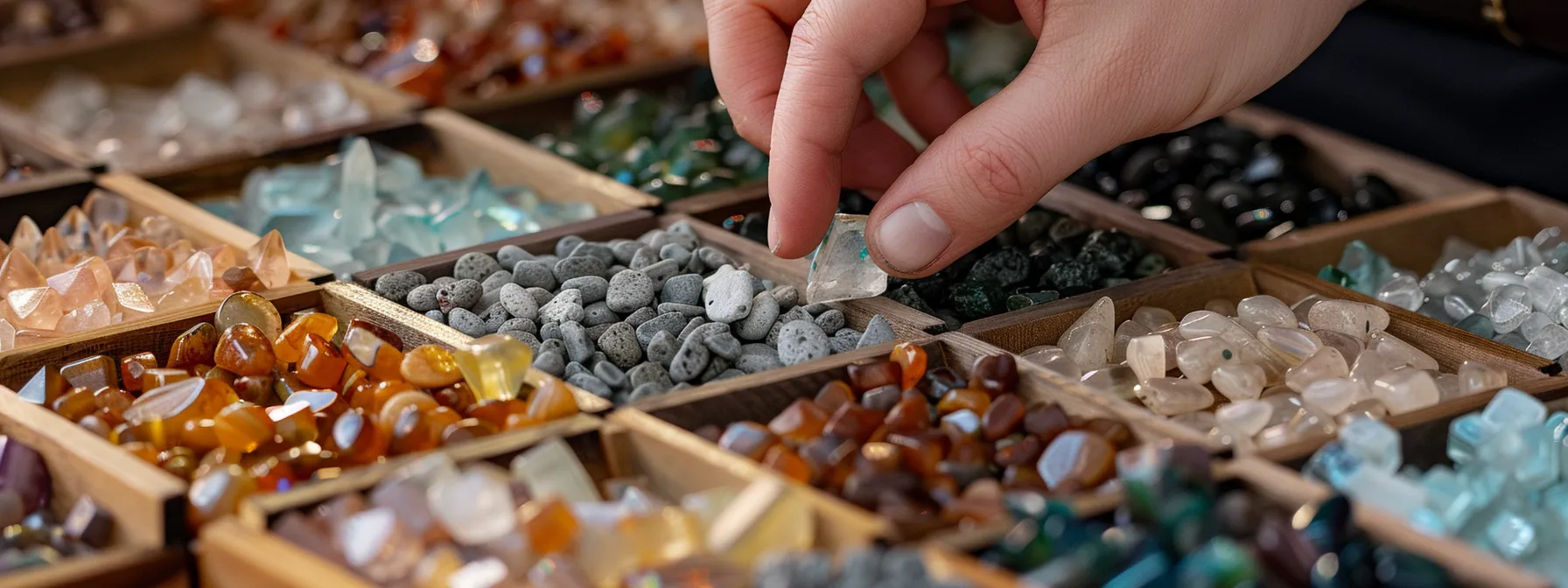 a person carefully selecting different gemstones for their healing bracelet.