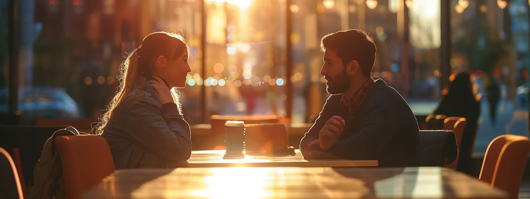 a couple engaging in a deep conversation, with a sense of understanding and connection evident in their body language.