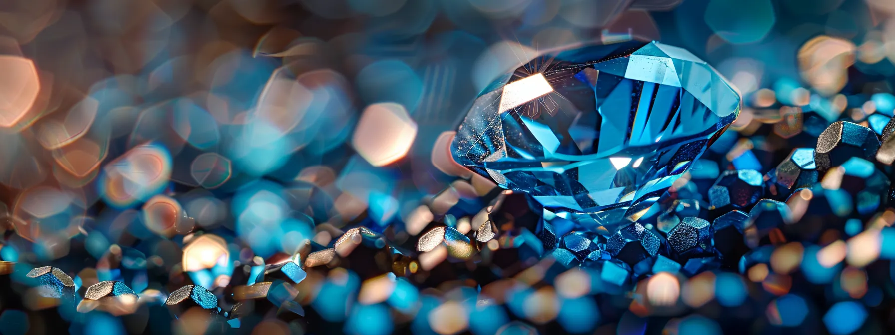 a close-up of a sparkling blue gemstone glowing with brilliance, set in an elegant bracelet design.