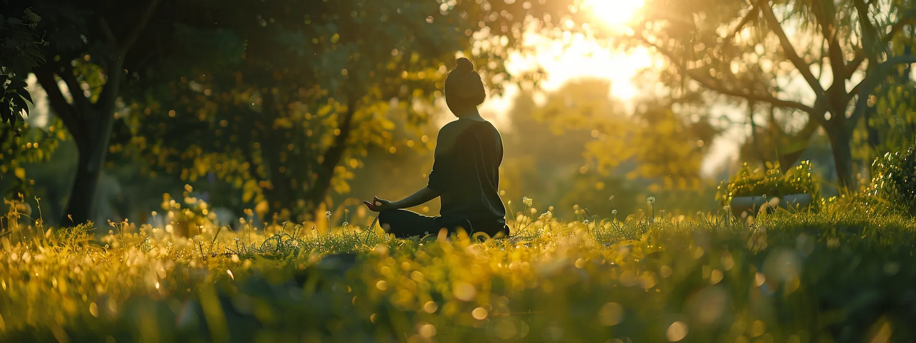 a person practicing mindfulness in a peaceful outdoor setting.