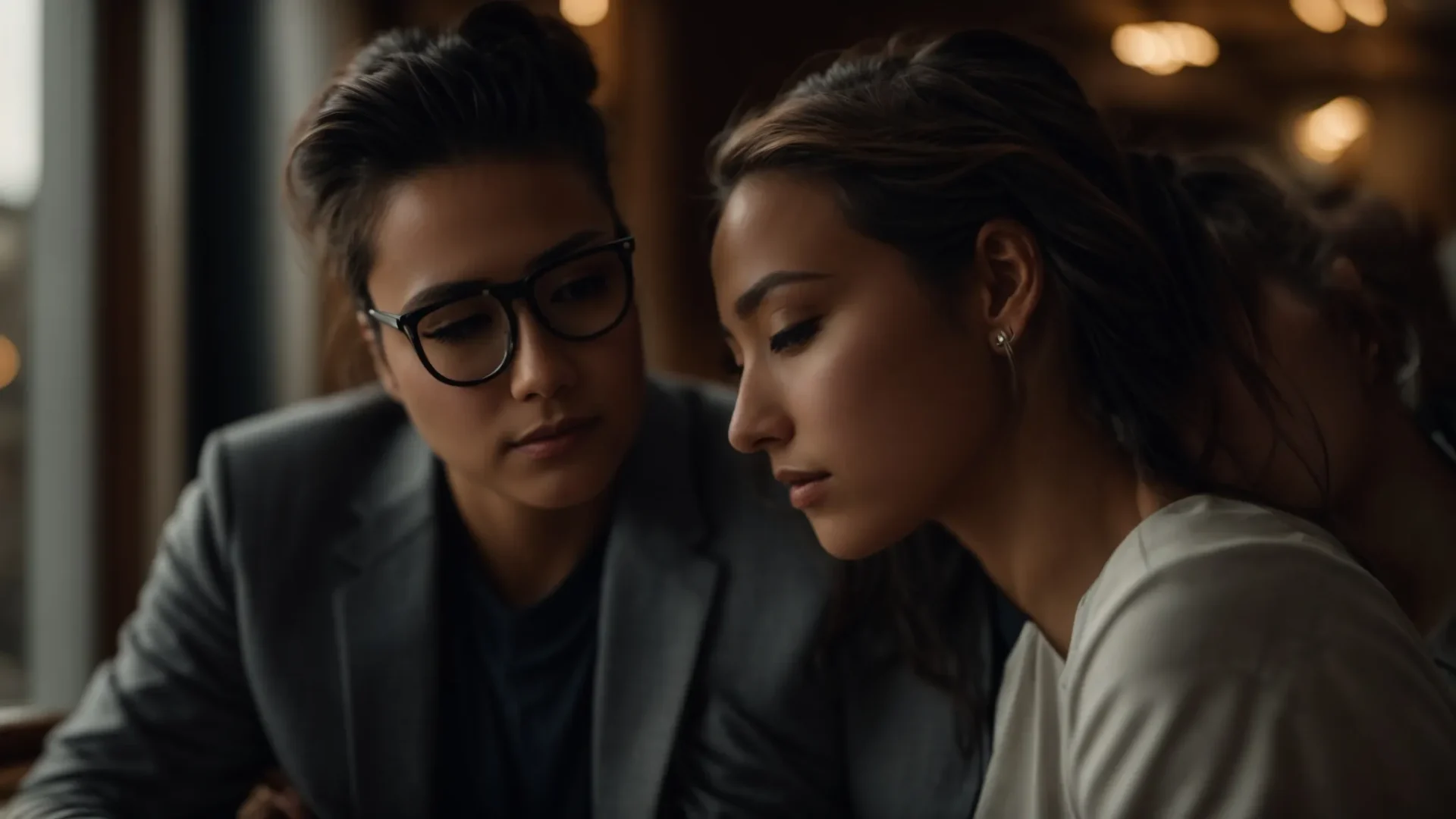 a couple sitting together, engaged in deep conversation with understanding and empathy in their eyes.