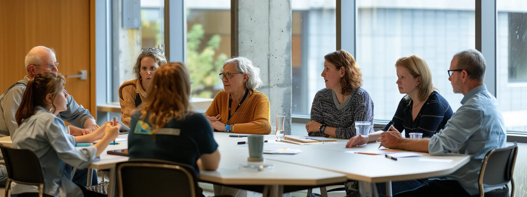 a group of psych-k facilitators collaborating and sharing experiences in a workshop setting.