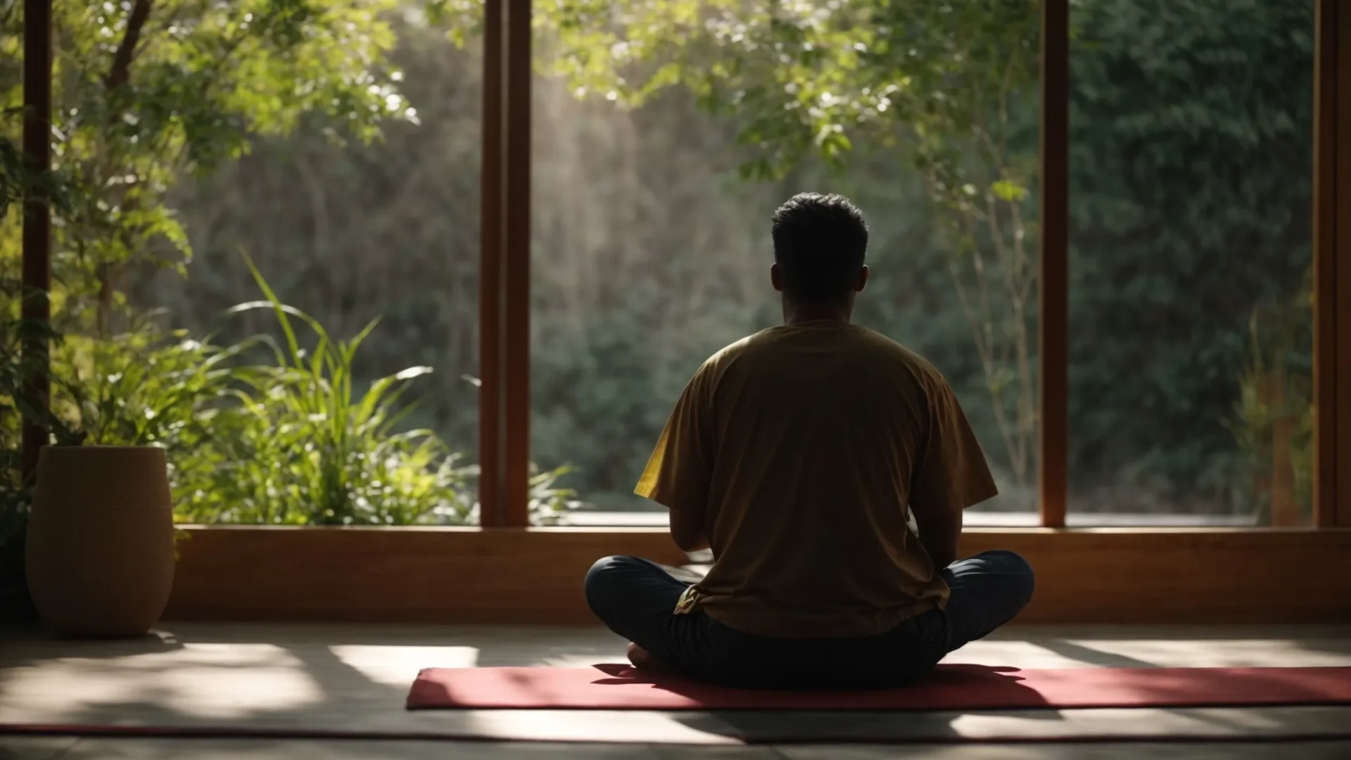 a person participating in a guided meditation session to challenge unhelpful biases and reshape thought patterns in mindset coaching.