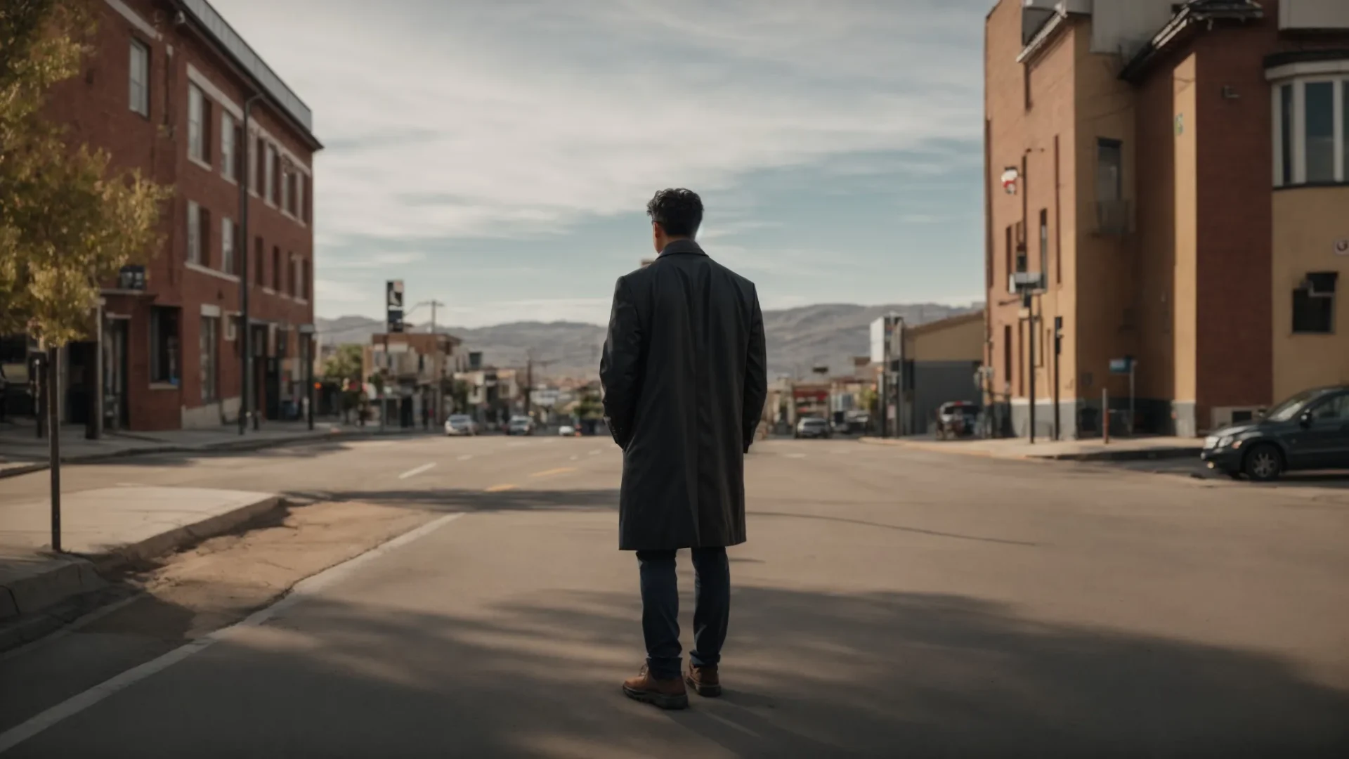 a person standing at a crossroad, pondering their options with a determined expression on their face.