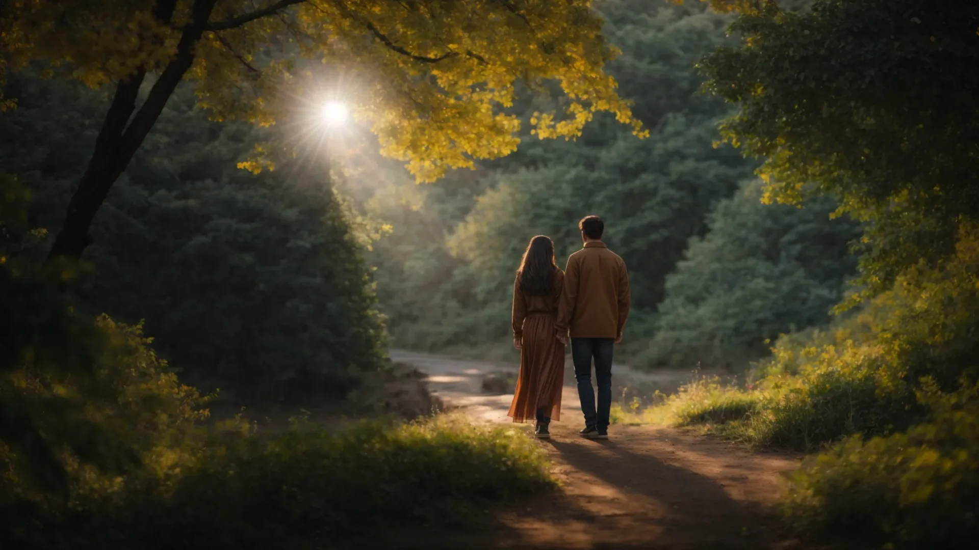 a couple holding hands and sharing a heartfelt conversation, surrounded by a peaceful and harmonious atmosphere.