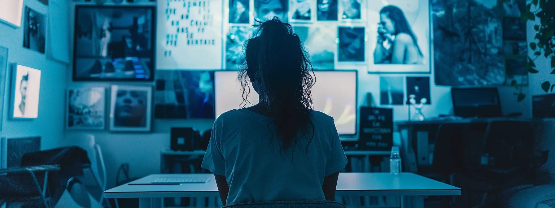 a person sitting in a quiet room, deep in thought, surrounded by vision boards and inspirational quotes.