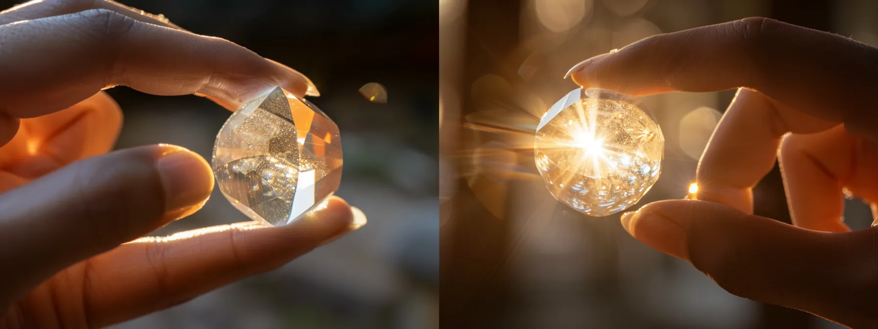 a gemstone being held up to the light with a dot test being performed to determine single or double refraction.