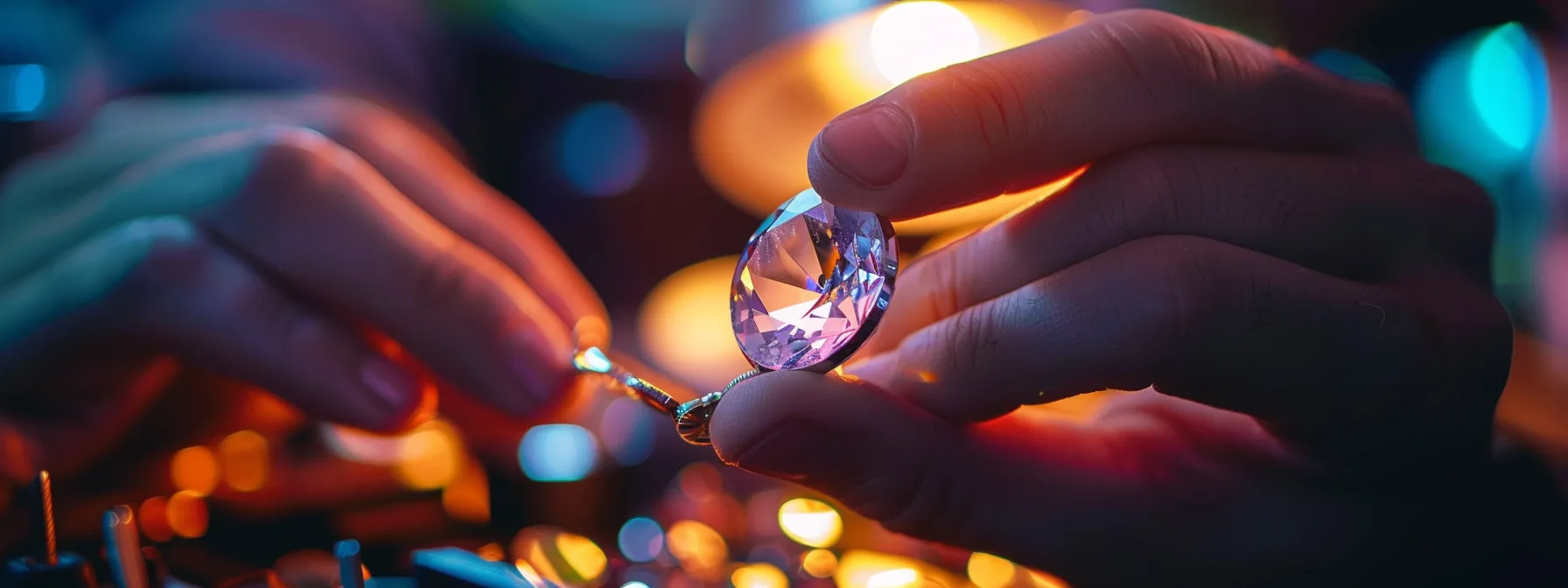 a jeweler carefully inspecting a gemstone under bright light.