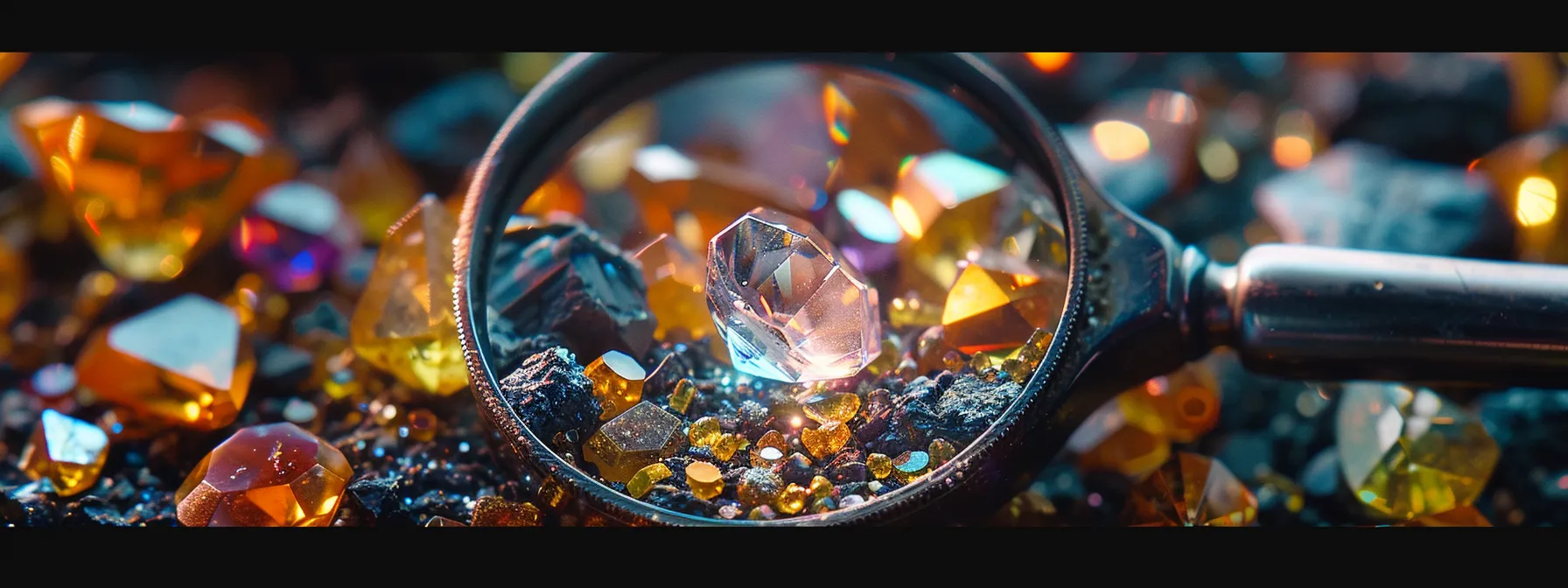 a gemstone being examined under a magnifying glass for enhancements and treatments.