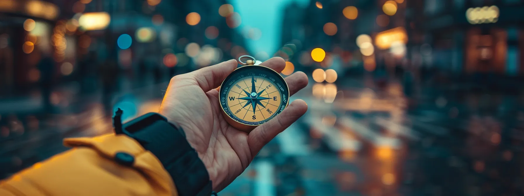 a person standing at a crossroad, contemplating their goals while holding a compass, symbolizing alignment of personal vision with smart goals.