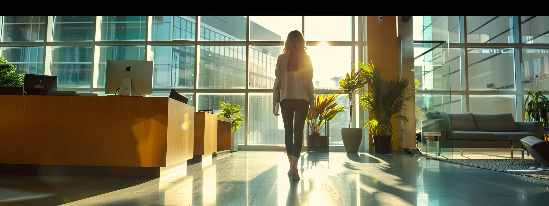 a dedicated employee passionately working towards her goals in a vibrant, modern office space.