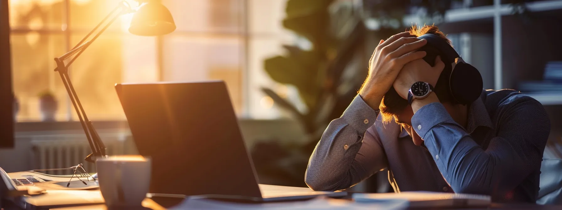 a person hesitating at their desk, torn between work and the allure of their smartphone, symbolizing the struggle between productivity and instant gratification.