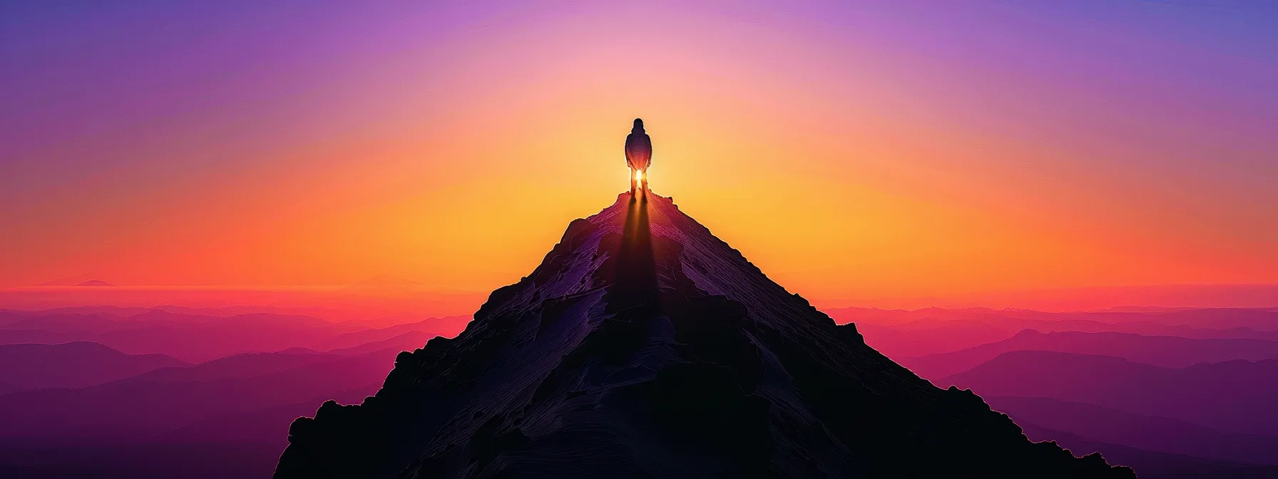 a person standing at the base of a mountain, looking up with determination and focus towards the peak, embodying the essence of setting powerful goals.