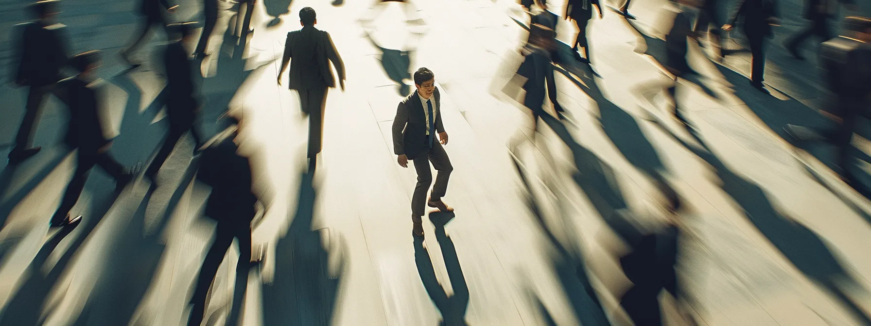 a businessman standing still while competitors rush ahead, symbolizing the cost of delayed actions in a competitive market.