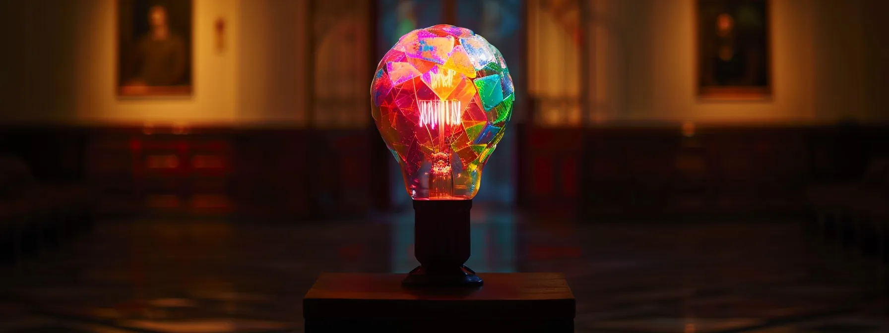 a colorful lightbulb illuminating a dark room, symbolizing the connection between creative thought and innovation.