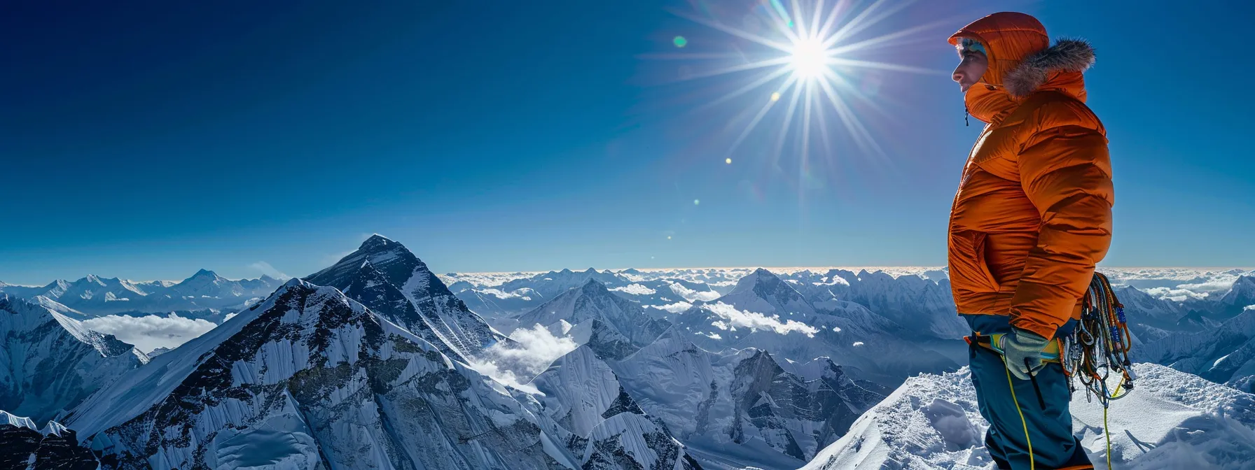 a focused individual staring at a mountain summit, exuding confidence and determination to reach their goal.