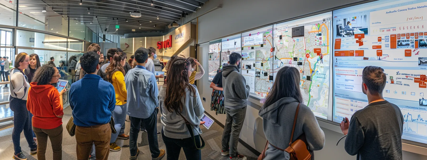 a group of diverse employees collaborating around a whiteboard covered in colorful, clearly defined goals and milestones, showcasing their collective commitment to achieving success.