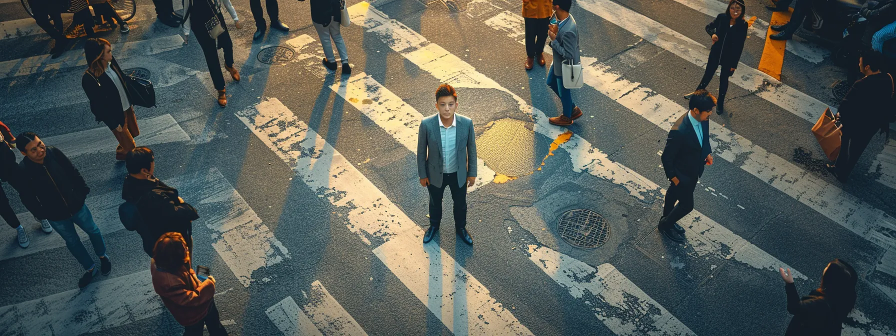 a hesitant leader standing at a crossroads, surrounded by confused team members, reflecting a lack of direction and initiative due to procrastination.