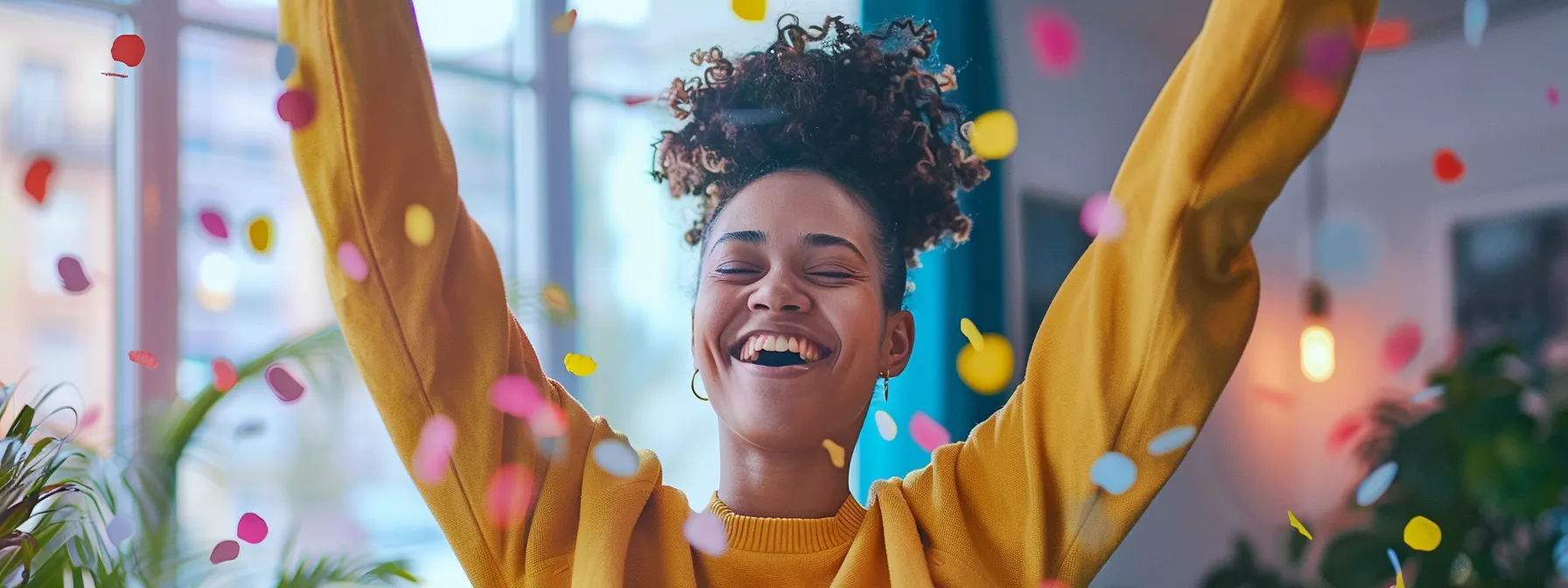 a person celebrating a small achievement with a smile, surrounded by a daily habit tracker and motivational quotes, symbolizing progress and momentum towards lasting habit transformation.