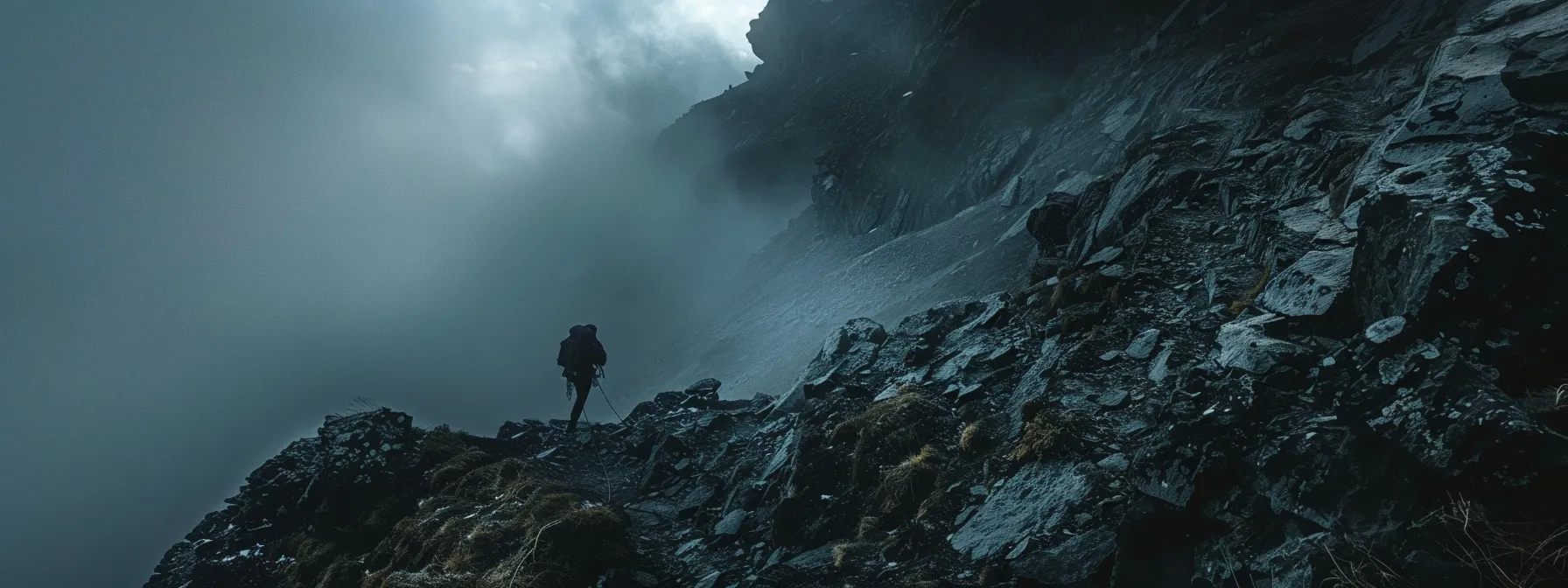 a person climbing a steep mountain, facing challenges head-on with determination and persistence, embodying the essence of adopting a growth mindset for peak performance.