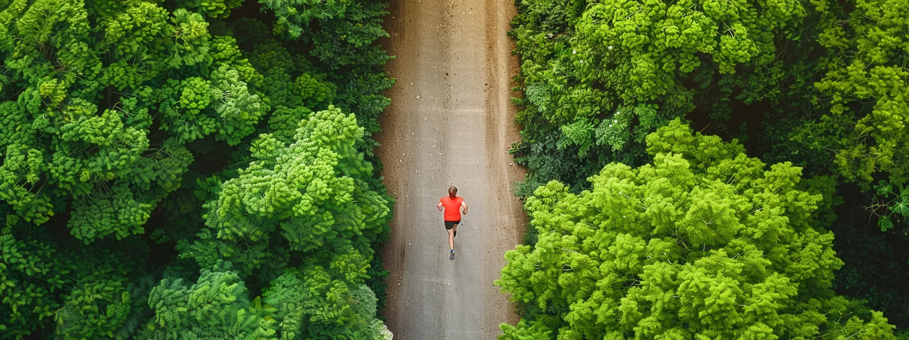 a person running along a serene path lined with vibrant green trees, embodying the balance between physical activity, mental clarity, and peak performance.