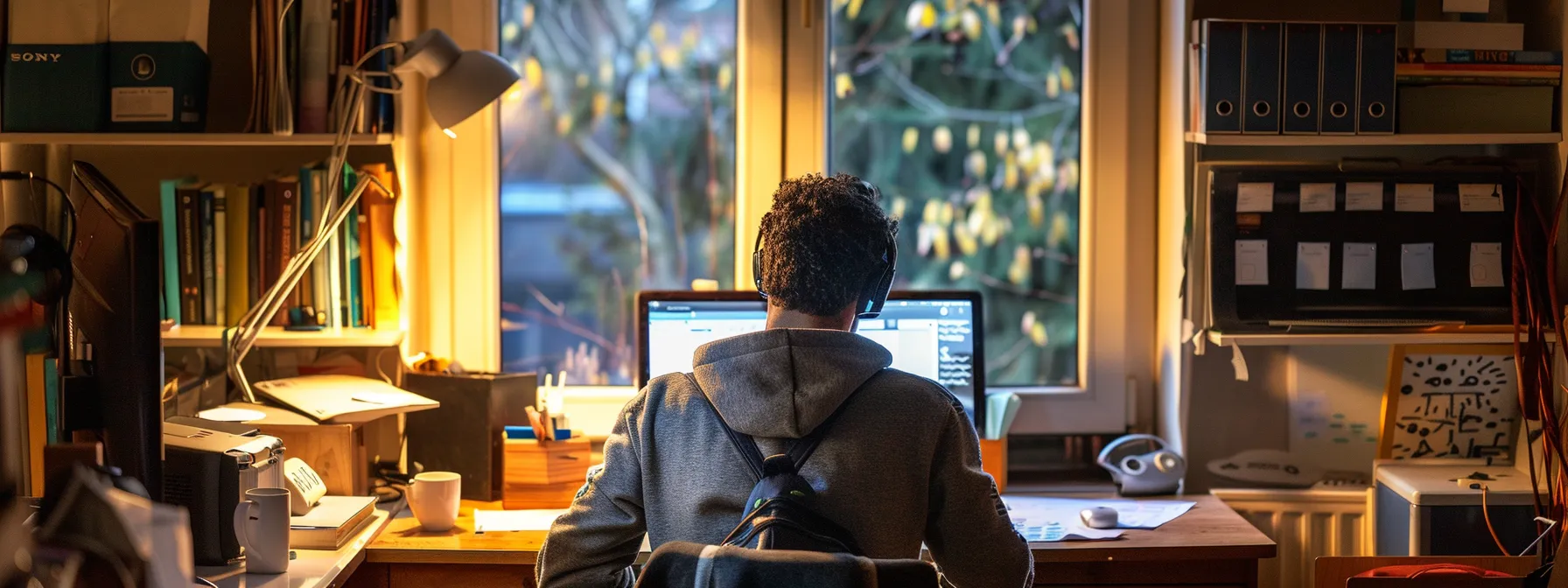 a person sitting at a tidy desk, focused on their work with a clear daily schedule and minimal distractions.