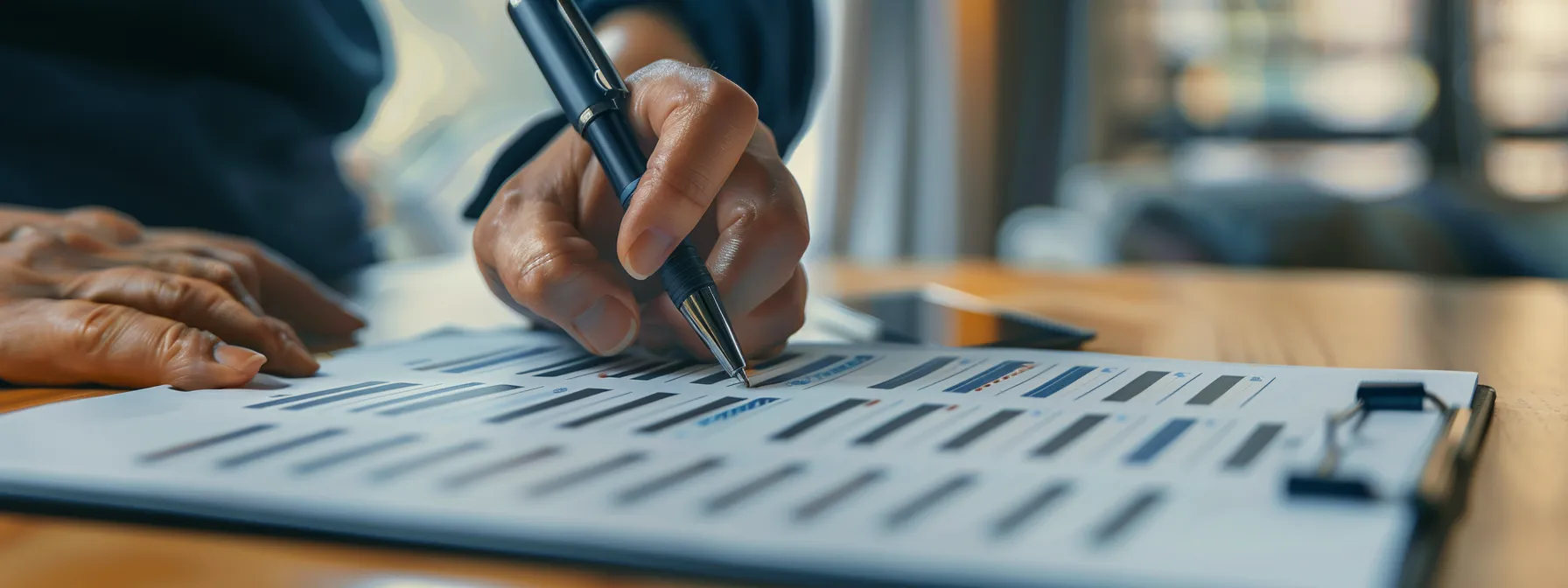 a person standing at a desk, confidently checking off completed tasks on a list of clear and achievable goals.