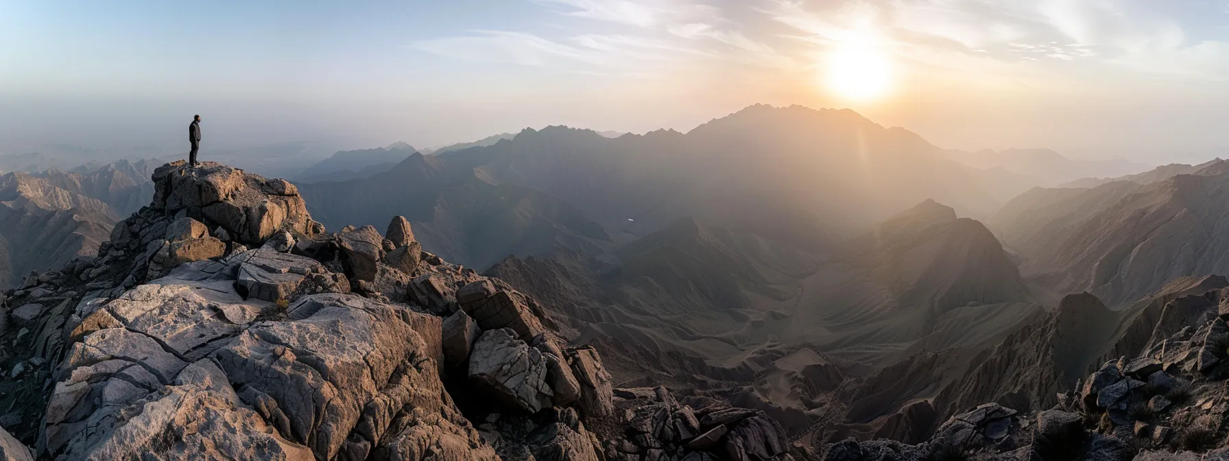 a person standing at the peak of a mountain, exuding confidence and determination, symbolizing the journey towards success driven by intrinsic motivation.