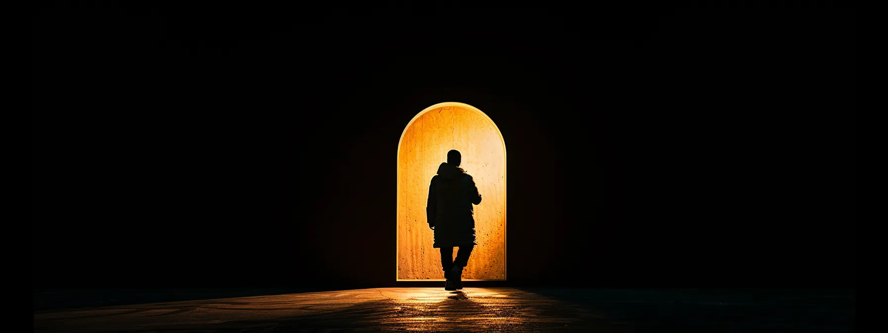 a person standing in a dark shadow, looking up at a bright, glowing keyhole symbolizing unlocking potential and overcoming limiting beliefs.