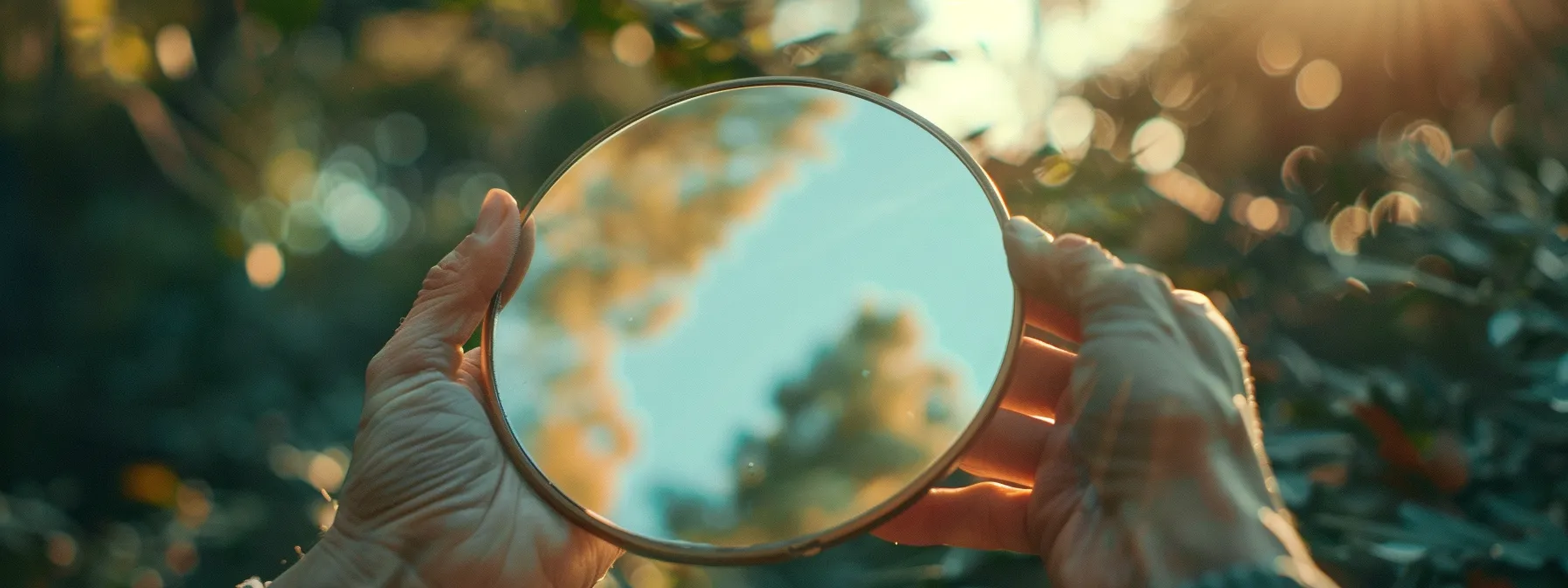 a person holding a mirror reflecting their positive beliefs and desired outcomes for personal transformation.