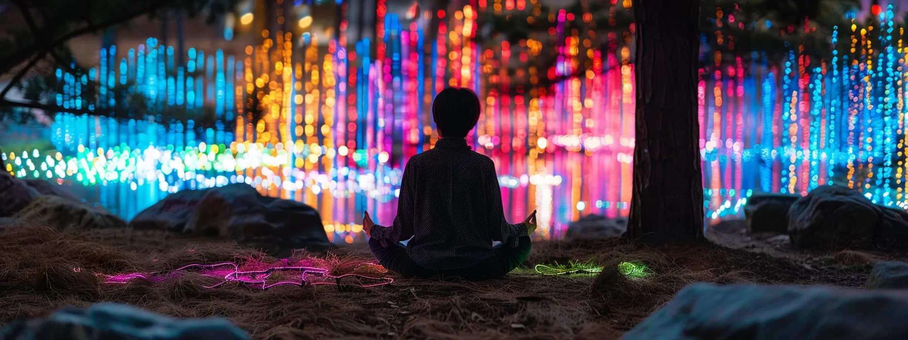 a serene individual meditating in a peaceful setting surrounded by colorful energy fields symbolizing mindset shifts and personal growth.