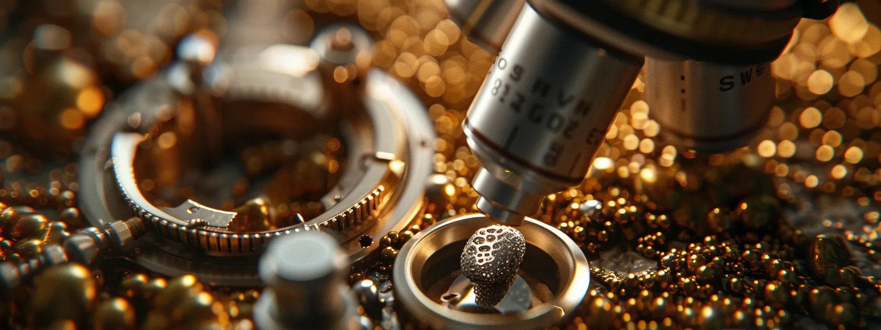 a close-up of a sophisticated microscope analyzing the intricate details of a one mukhi rudraksha bead.