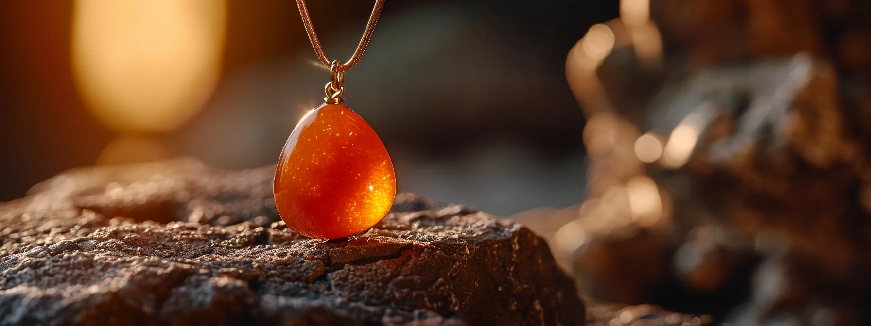 a close-up photo of a vibrant carnelian pendant sparkling under the light, showcasing its natural beauty and durability.