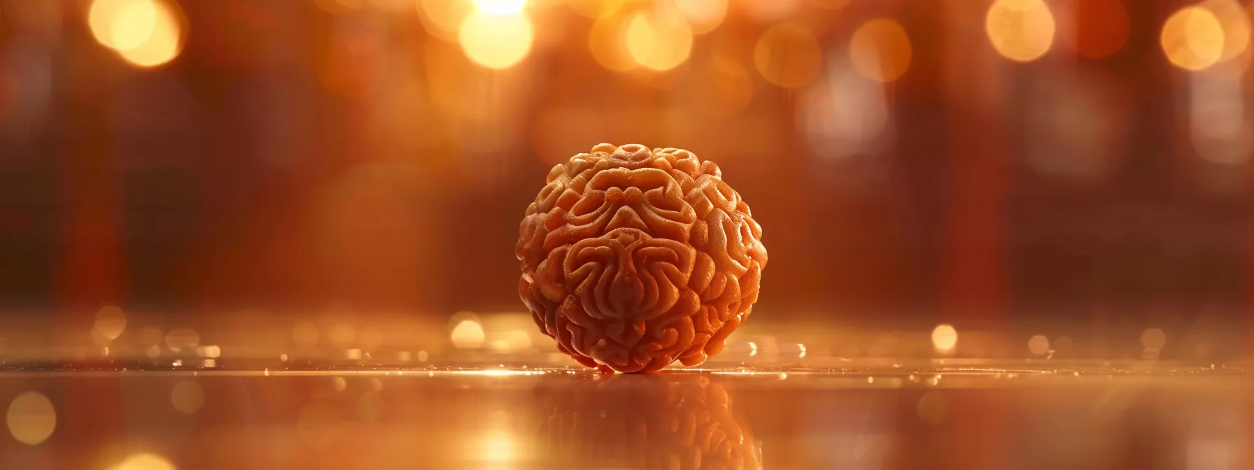 a close-up photo of a shimmering nineteen mukhi rudraksha bead, showcasing its intricate, nineteen-faced design and spiritual presence.