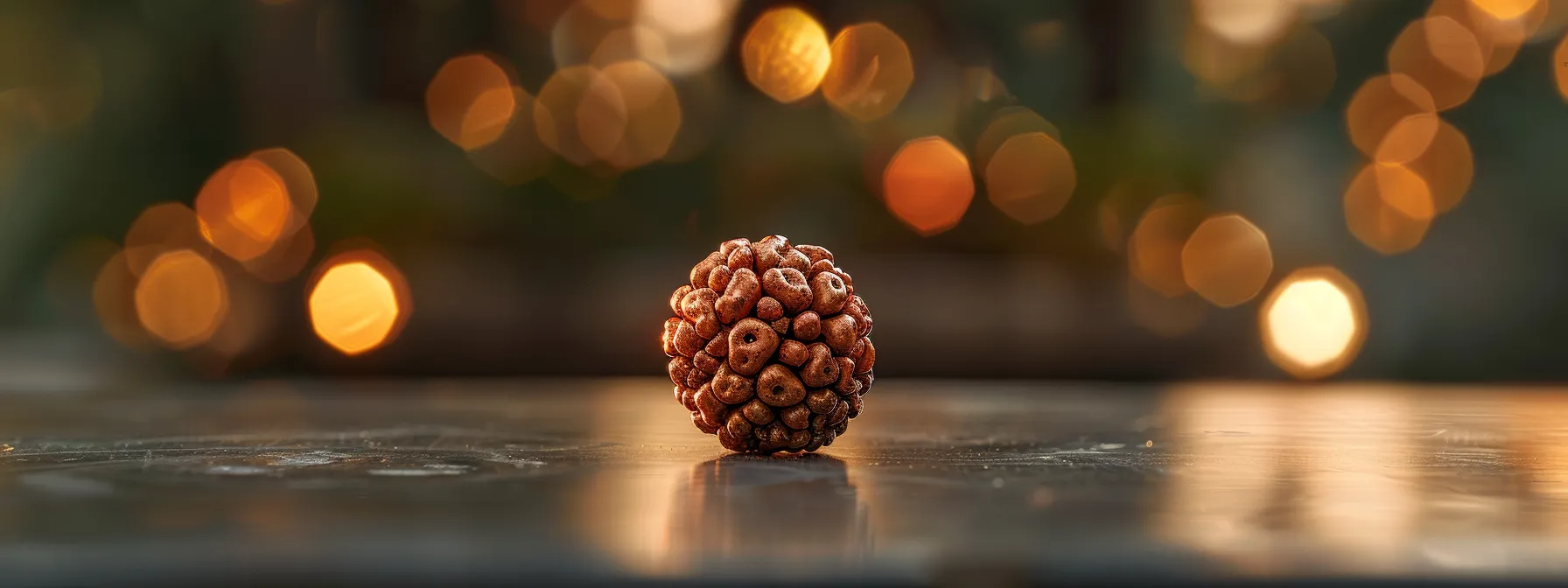 a close-up photo of a shimmering eight mukhi rudraksha bead with a certification seal, showcasing its authenticity and spiritual significance.