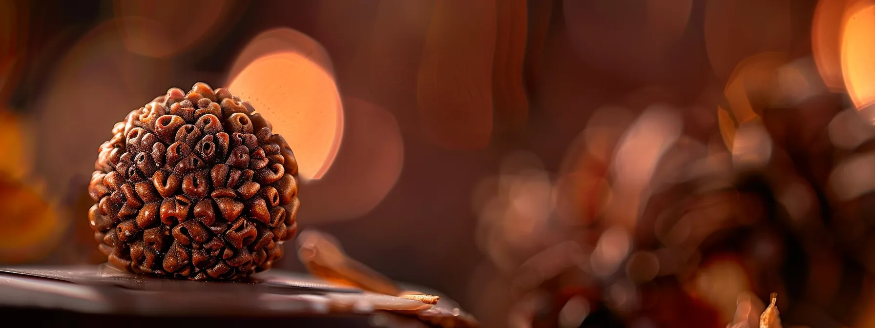 a close-up image of the mesmerizing sixteen mukhi rudraksha bead, radiating spiritual energy and ancient mystique.