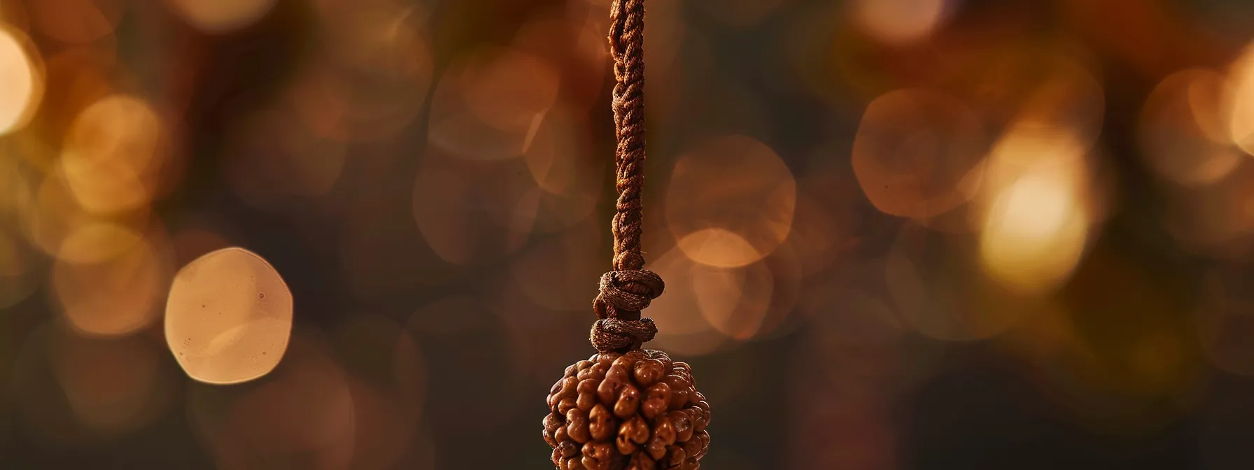 a close-up photo of a two mukhi rudraksha pendant, showcasing its dual-faced bead and intricate texture, symbolizing spirituality and balance.