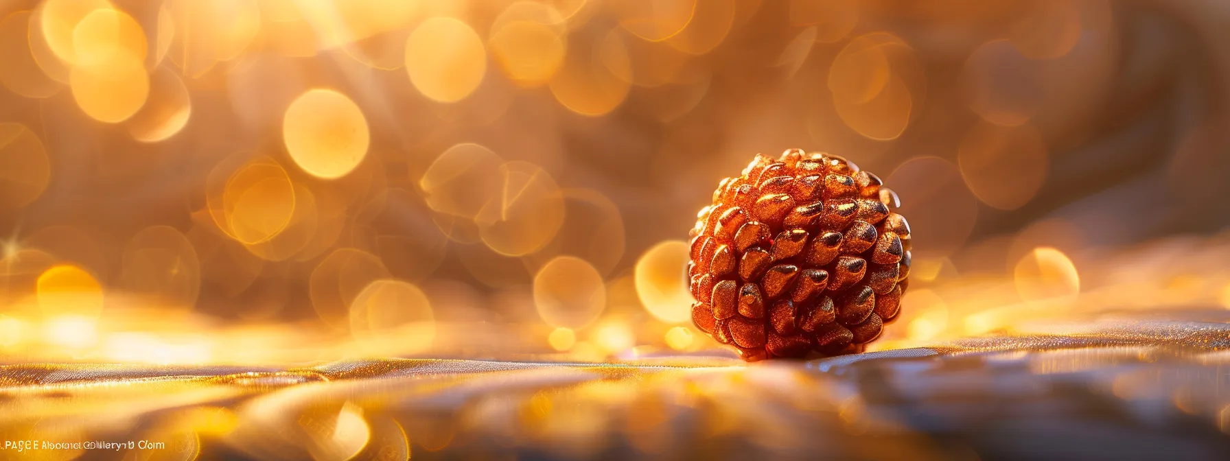 a close-up photo of a shimmering twenty one mukhi rudraksha bead, radiating a feeling of spiritual connection and tranquility.