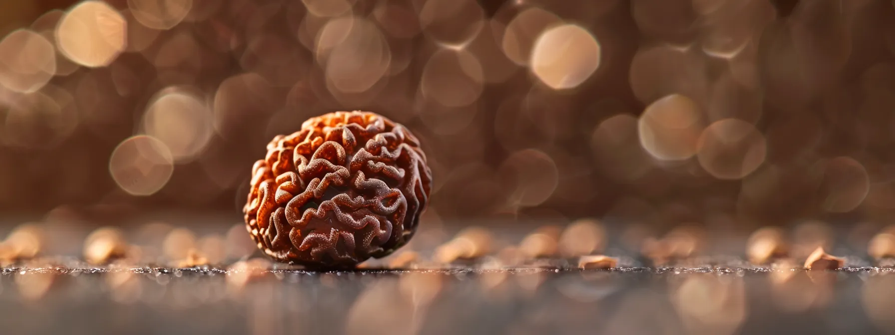 a close-up of a gleaming one mukhi rudraksha bead exuding a sense of divine power and spirituality.