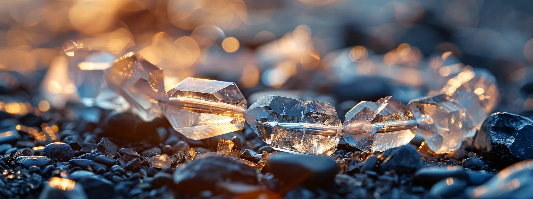 a close-up photo of a crystal quartz bracelet, radiating vibrant energy and empowering affirmations.