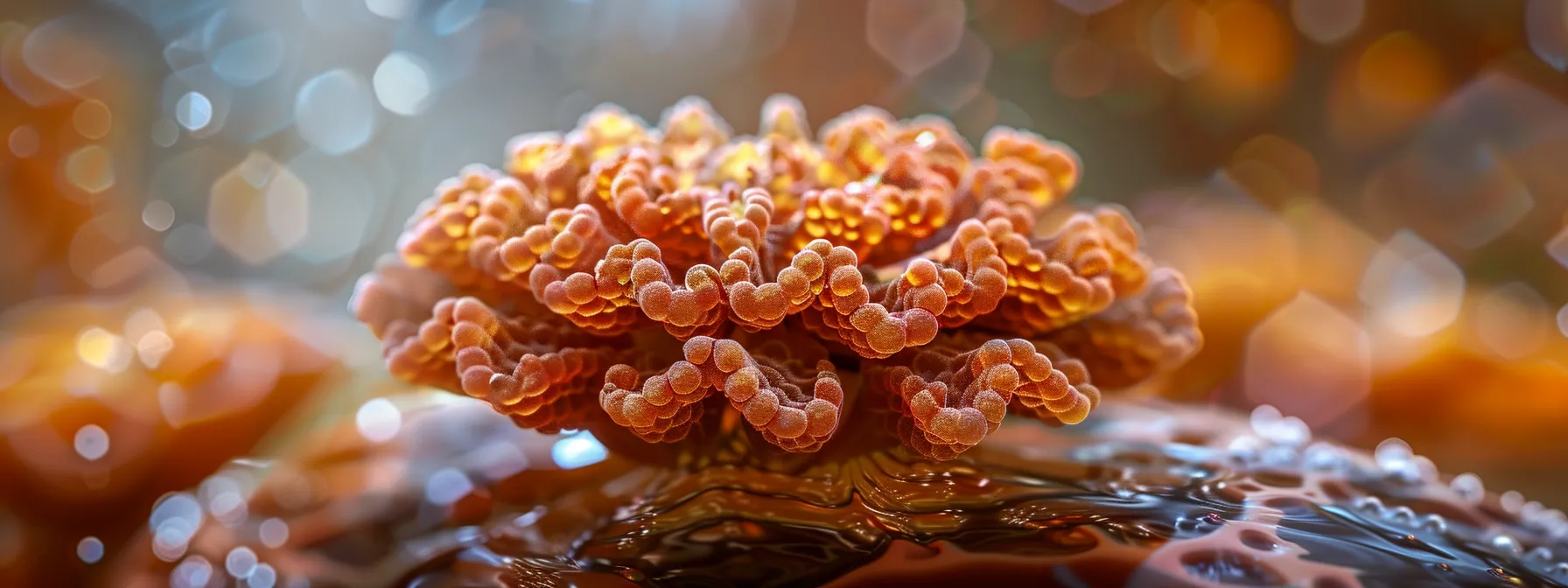 a close-up photo of a one mukhi rudraksha under a microscope, revealing intricate bioactive molecules and core chemical components, symbolizing its potential anxiolytic effects and historic significance in holistic health.