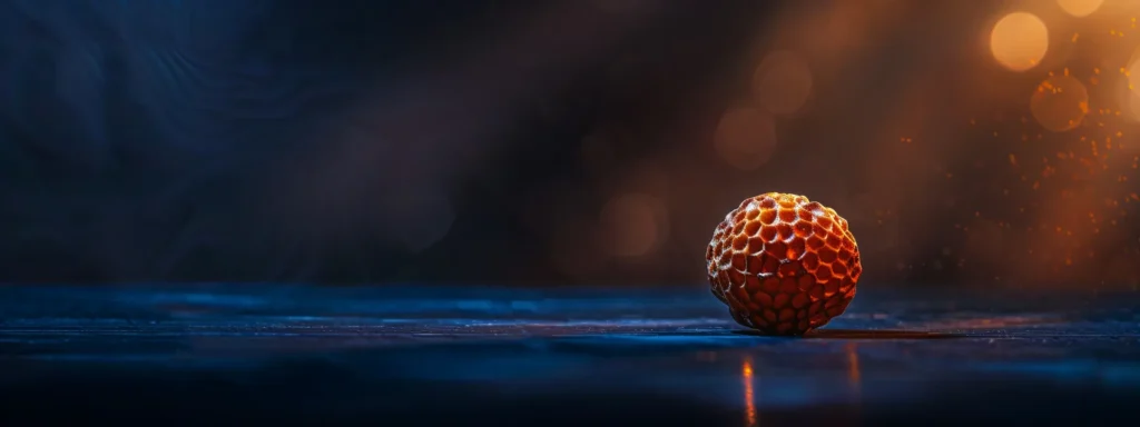 a close-up of a shimmering, single-faced rudraksha seed, radiating a mystical aura, set against a dark, contrasting background.