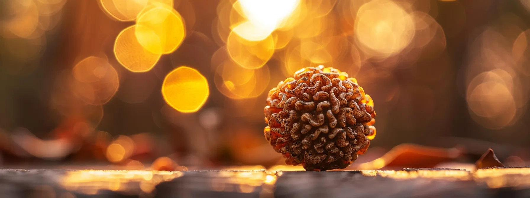 a close-up photo of the eleven mukhi rudraksha bead, showcasing its eleven natural facets gleaming with vibrant energy and symbolism.