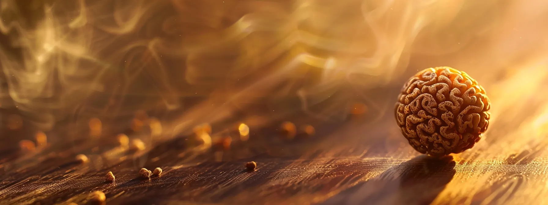 a close-up shot of a single rudraksha bead, showcasing its intricate texture and spiritual significance.