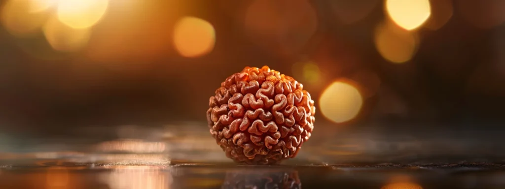 a close-up image of a radiant and intricate thirteen mukhi rudraksha bead, showcasing its unique biomedical properties.