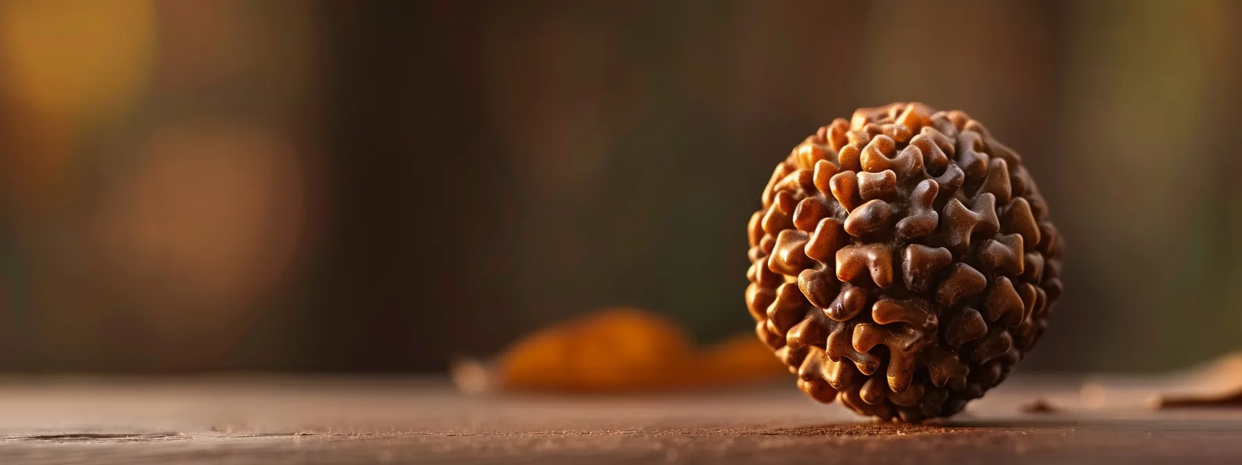 a close-up shot of a one mukhi rudraksha seed, showcasing its intricate details and natural beauty, symbolizing holistic health and wellness.