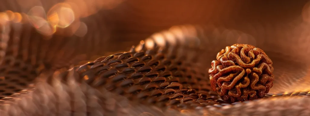 a close-up photograph of a genuine rudraksha bead, showcasing its intricate and unique texture.