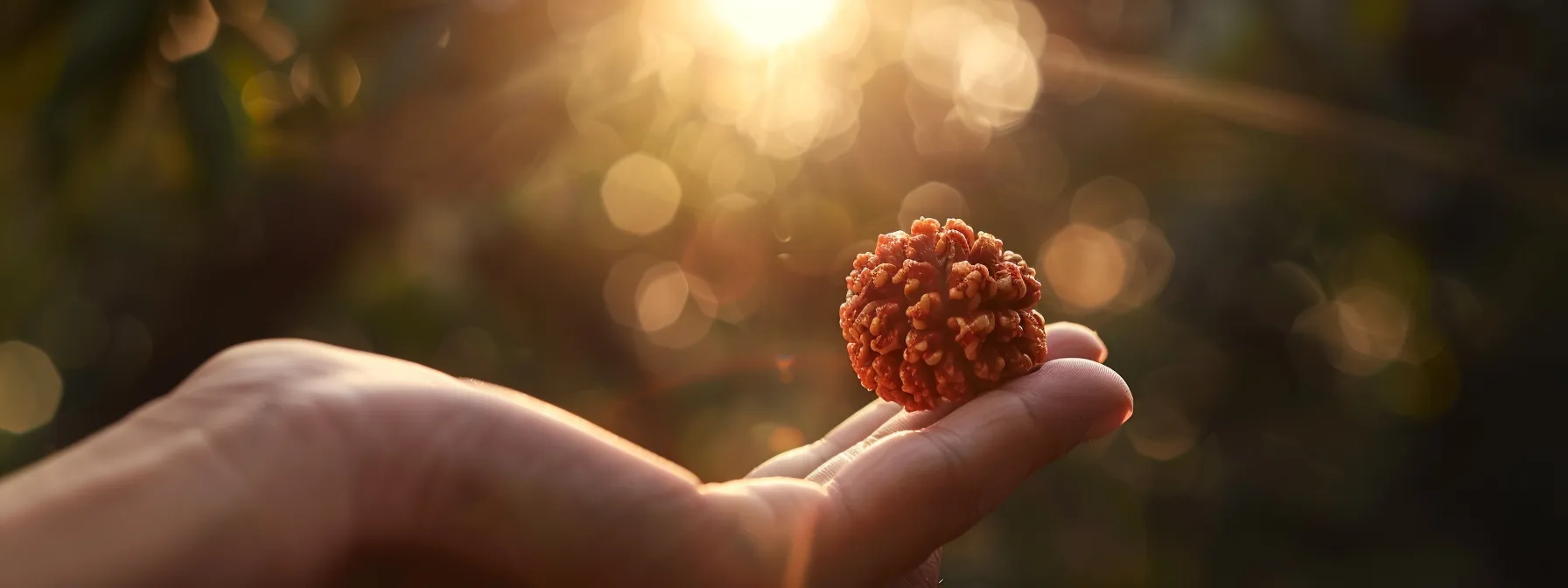 a close-up shot of a genuine one mukhi rudraksha bead held up against a bright light to showcase its authenticity and sacred energy.