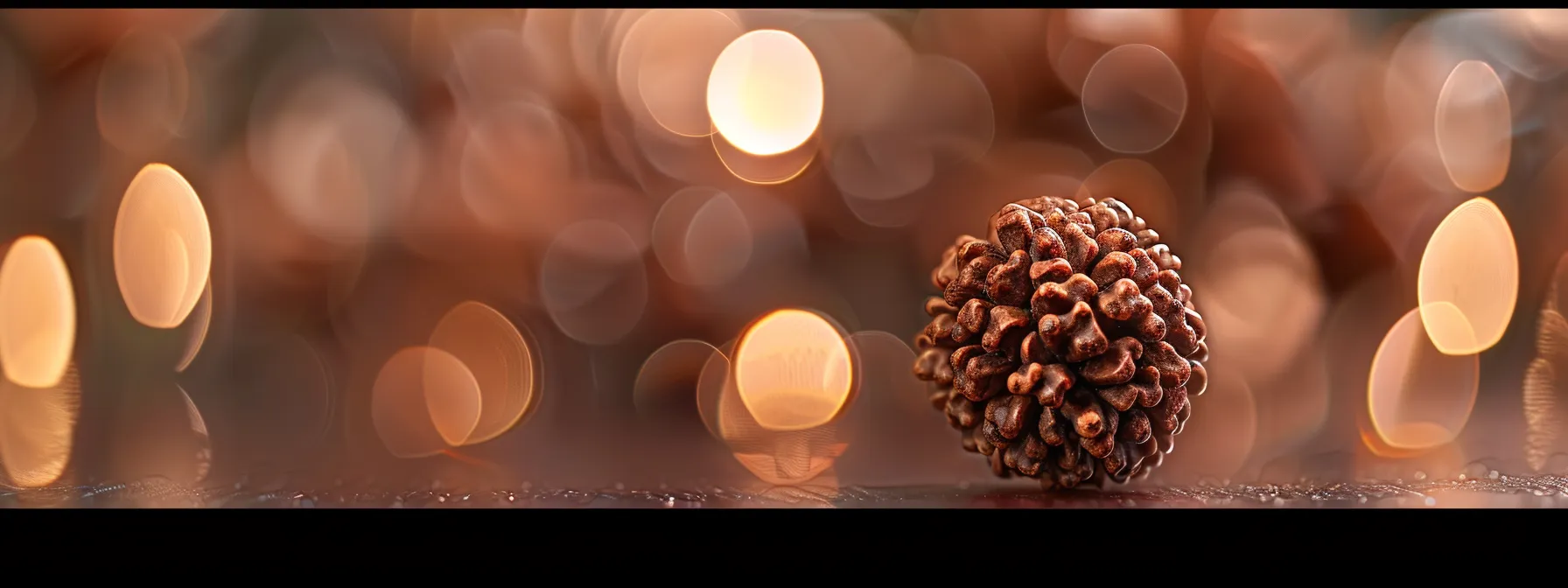 a close-up of a single rudraksha bead gleaming with spiritual energy and ancient symbolism.